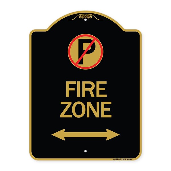 Signmission No Parking and Arrow Pointing Left and Right, Black & Gold Aluminum Sign, 18" x 24", BG-1824-24656 A-DES-BG-1824-24656 - main